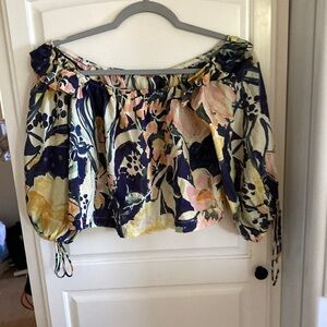 Free People Cotton 3/4 Sleeves Floral Crop Top. Size XS